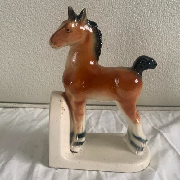 Vintage Pottery Pony Bookends Souvenir Louisville Kentucky Made In Japan - Picture 1 of 5